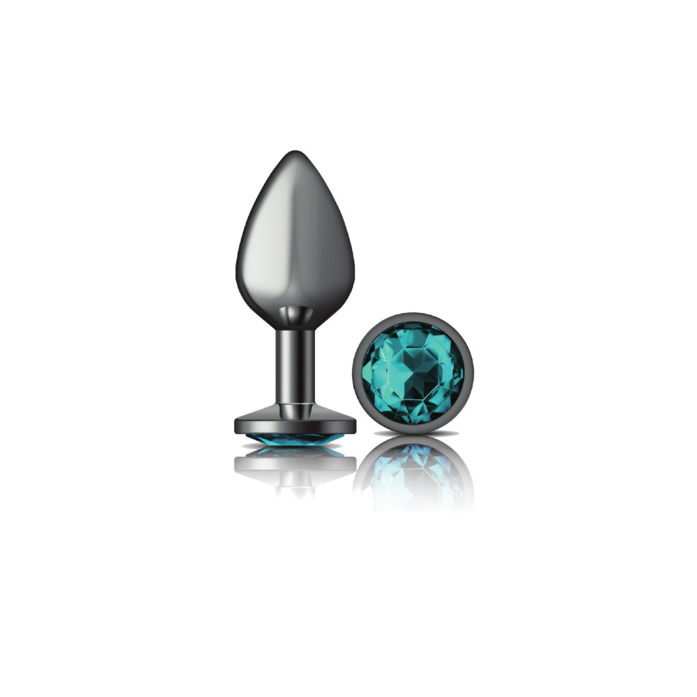 "Teal Round Gem Gunmetal Metal Plug - Md VB-CC9121"
