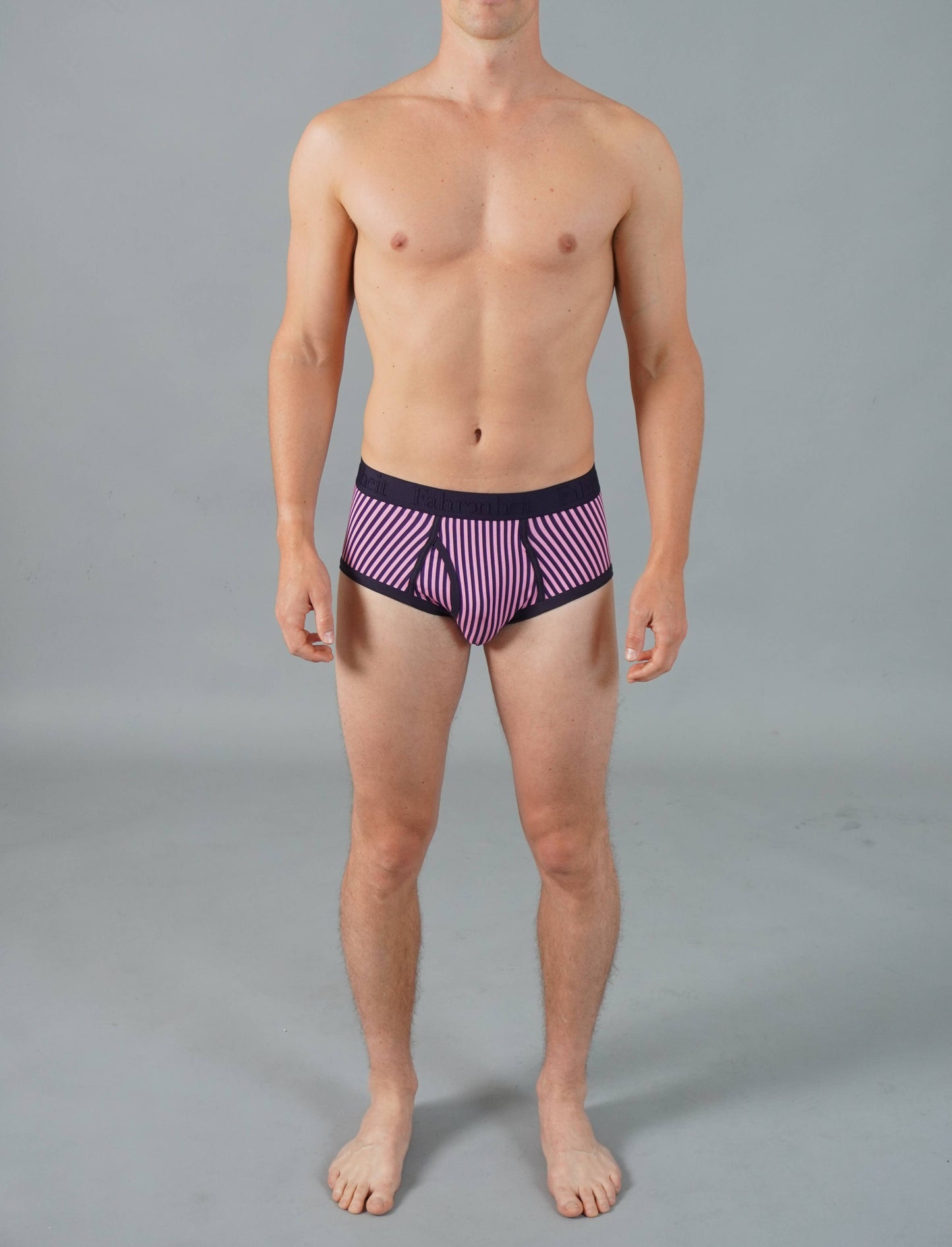 Wayne Brief Vertical Stripe Pink/Navy Men's Cotton Underwear: Medium