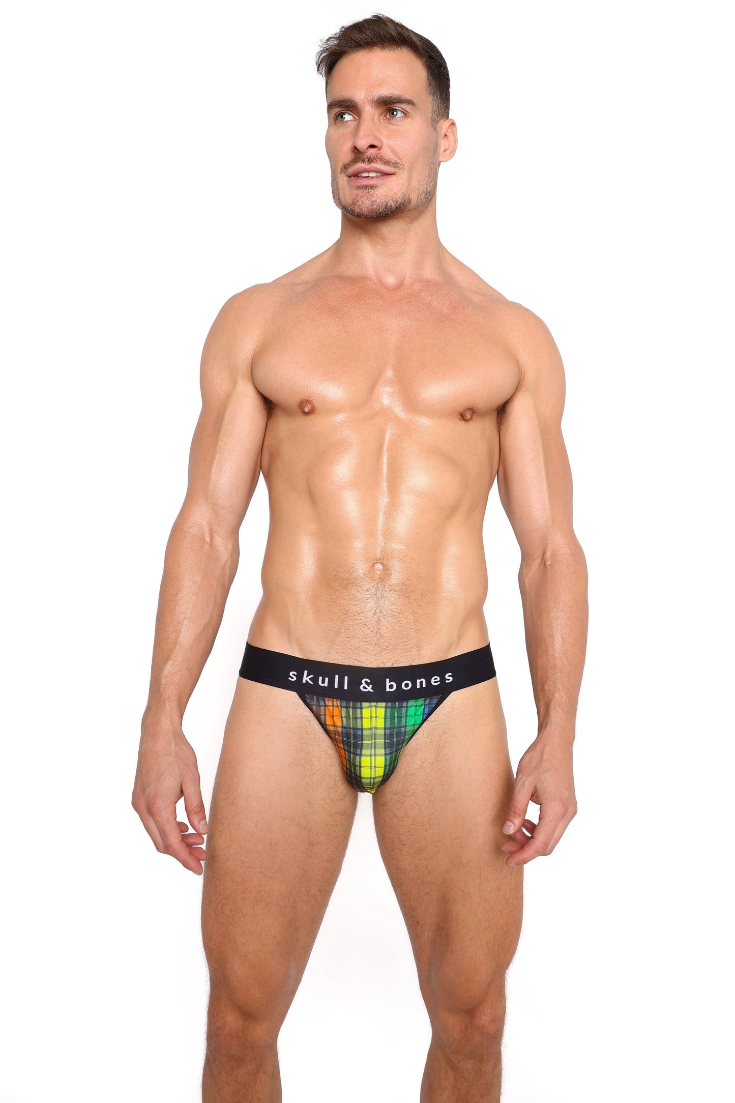 Rainbow Tartan Plaid Sport Brief: LARGE