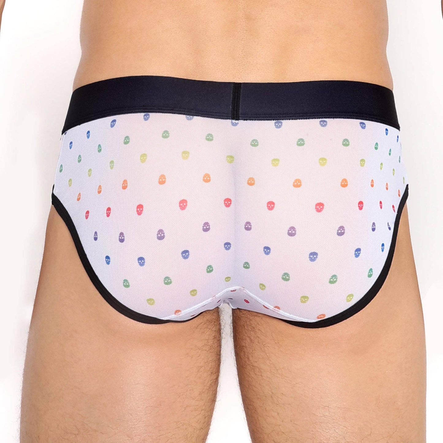 Pride Ditsy Skull White Sheer Mesh Brief: MEDIUM