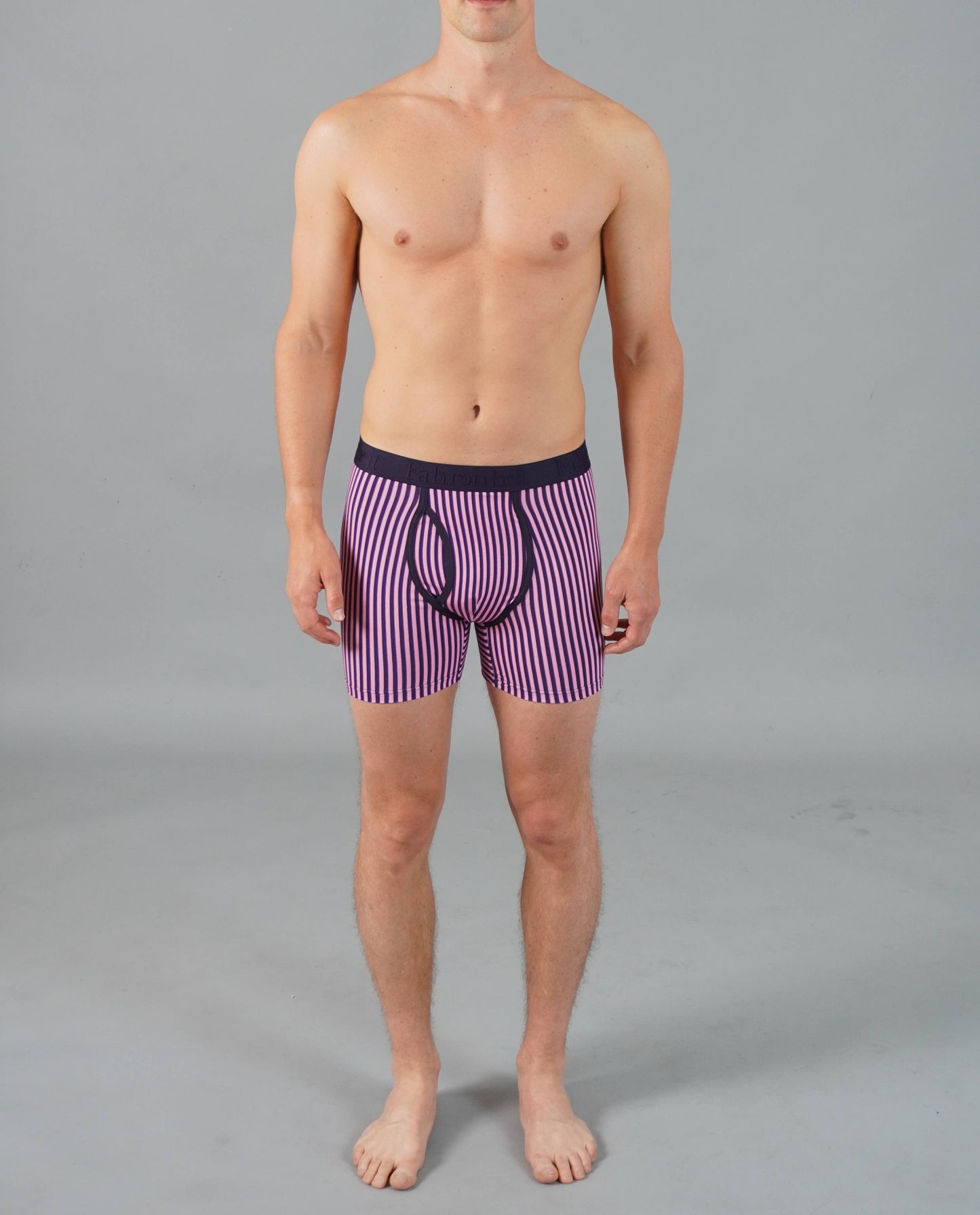 Boxer Brief Vertical Stripe Pink/Navy Cotton Men's Underwear: Medium