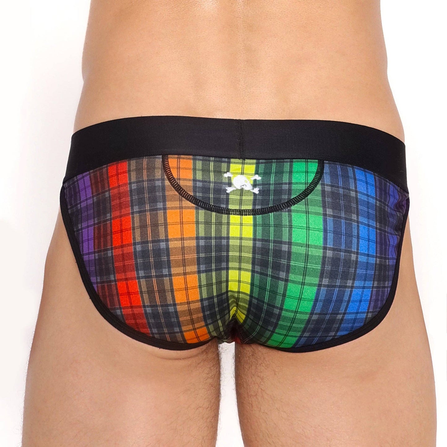 Rainbow Tartan Plaid Sport Brief: MEDIUM