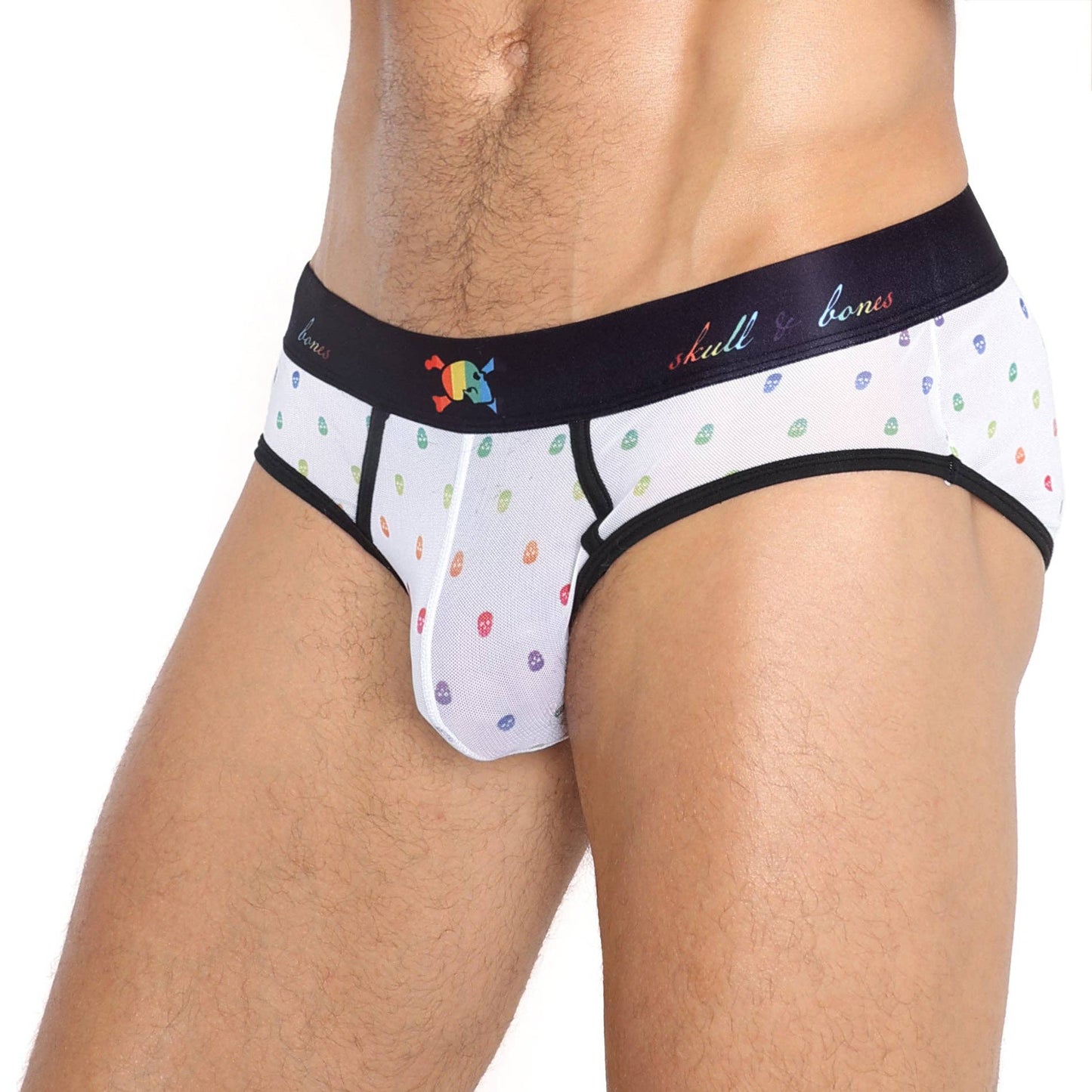 Pride Ditsy Skull White Sheer Mesh Brief: SMALL