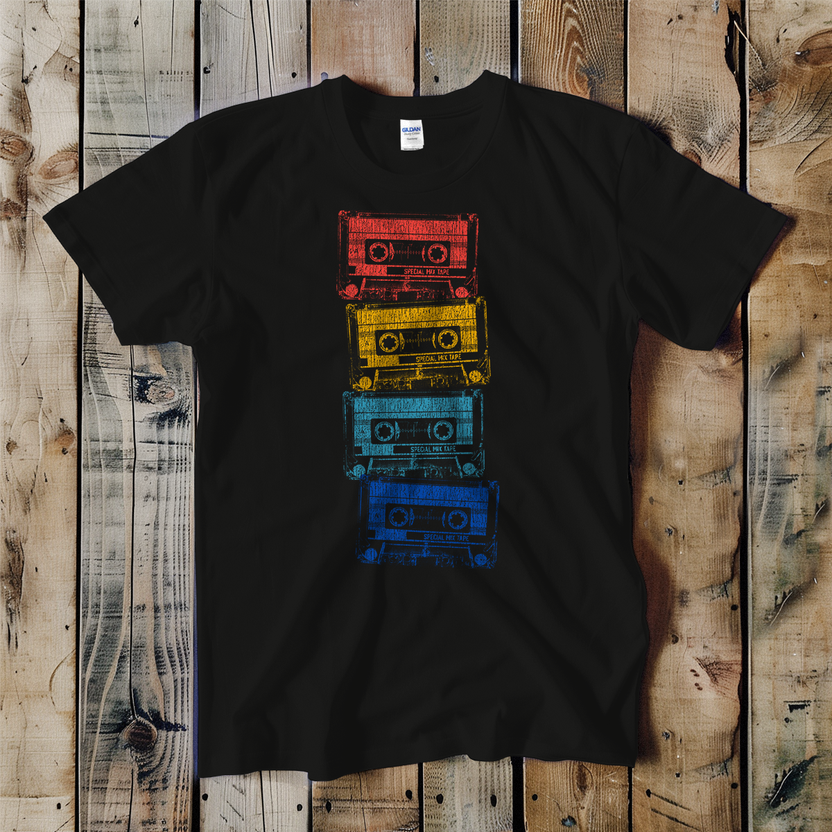 Mulicolor Cassette Tape Stack Unisex Tee: L