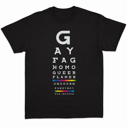 Gay Eye Chart T-Shirt (Queer LGBTQ) -: Black / Xtra-Large