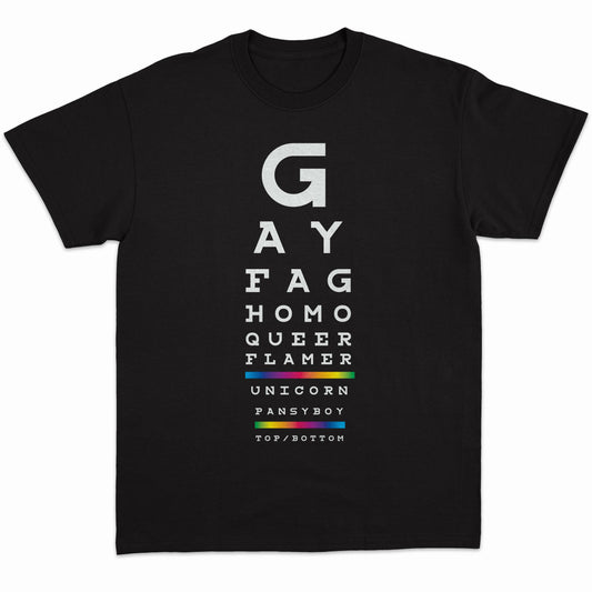Gay Eye Chart T-Shirt (Queer LGBTQ) -: Black / Small
