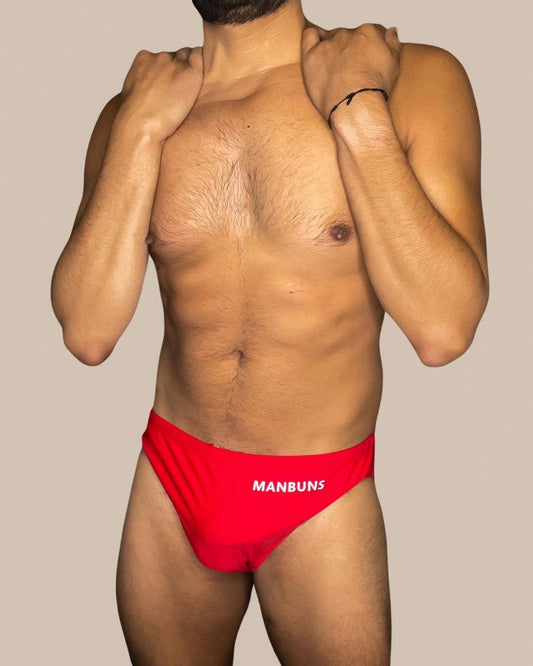 Men's Solid Red Swim Brief: Medium