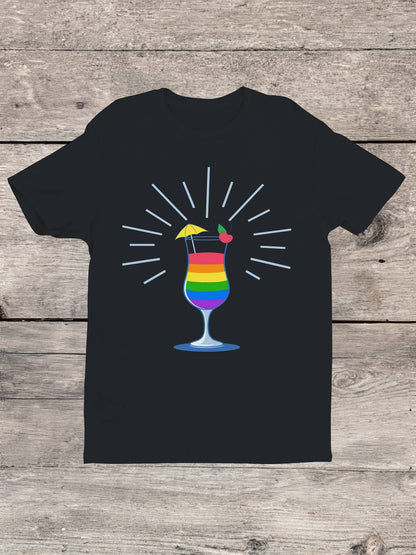 Vibrant Rainbow Cocktail Delight Women's T-shirt: Black / 100% US Cotton / XL
