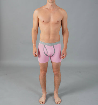 Boxer Briefs Solid Pink Cotton Men's Underwear: Large