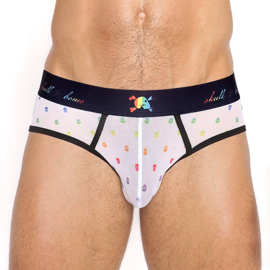Pride Ditsy Skull White Sheer Mesh Brief: X-SMALL