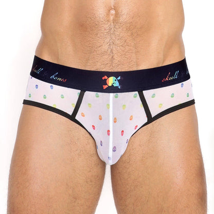 Pride Ditsy Skull White Sheer Mesh Brief: X-LARGE