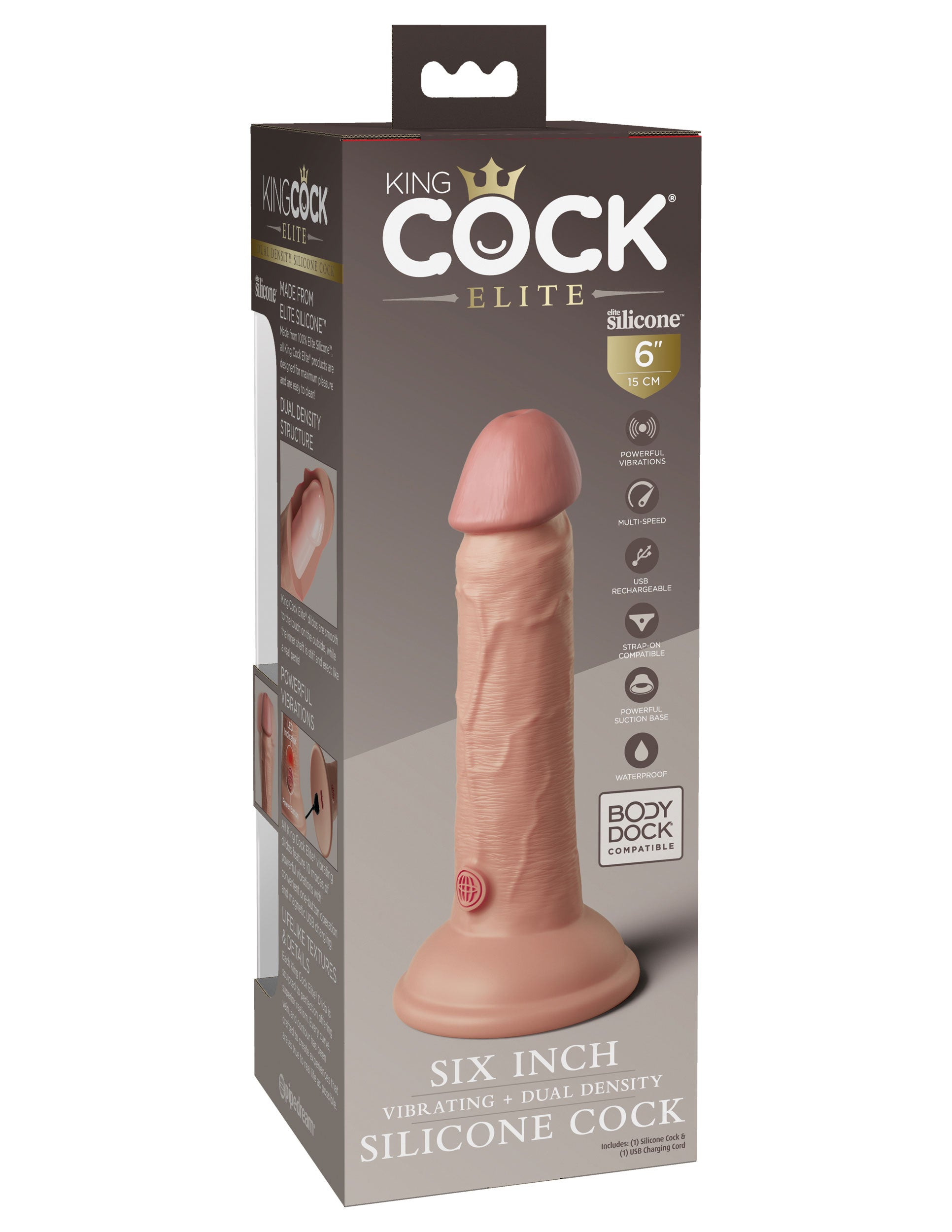 "King Cock Elite 6 Inch Vibrating Silicone Dual Silicone Dual Density Cock - Light PD5776-21"