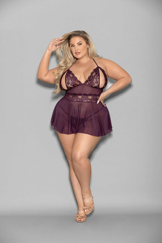 "Shorty Babydoll - Queen Size - Plum ES-2183XPLUMQ"