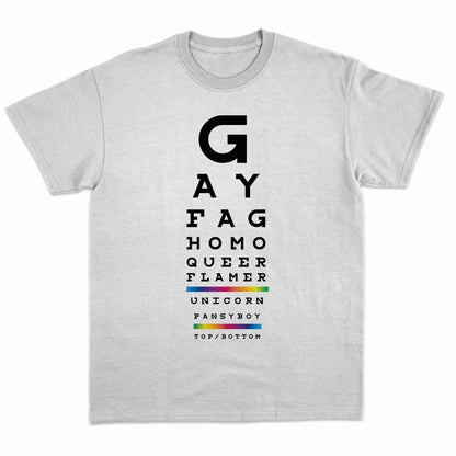 Gay Eye Chart T-Shirt (Queer LGBTQ) -: Heather White / Xtra-Large