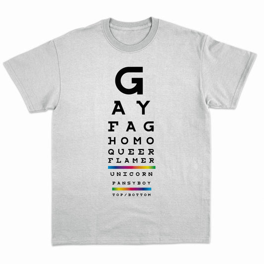 Gay Eye Chart T-Shirt (Queer LGBTQ) -: Heather White / Xtra-Large