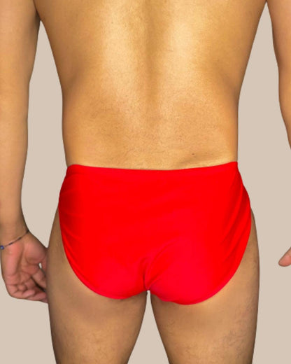 Men's Solid Red Swim Brief: XL