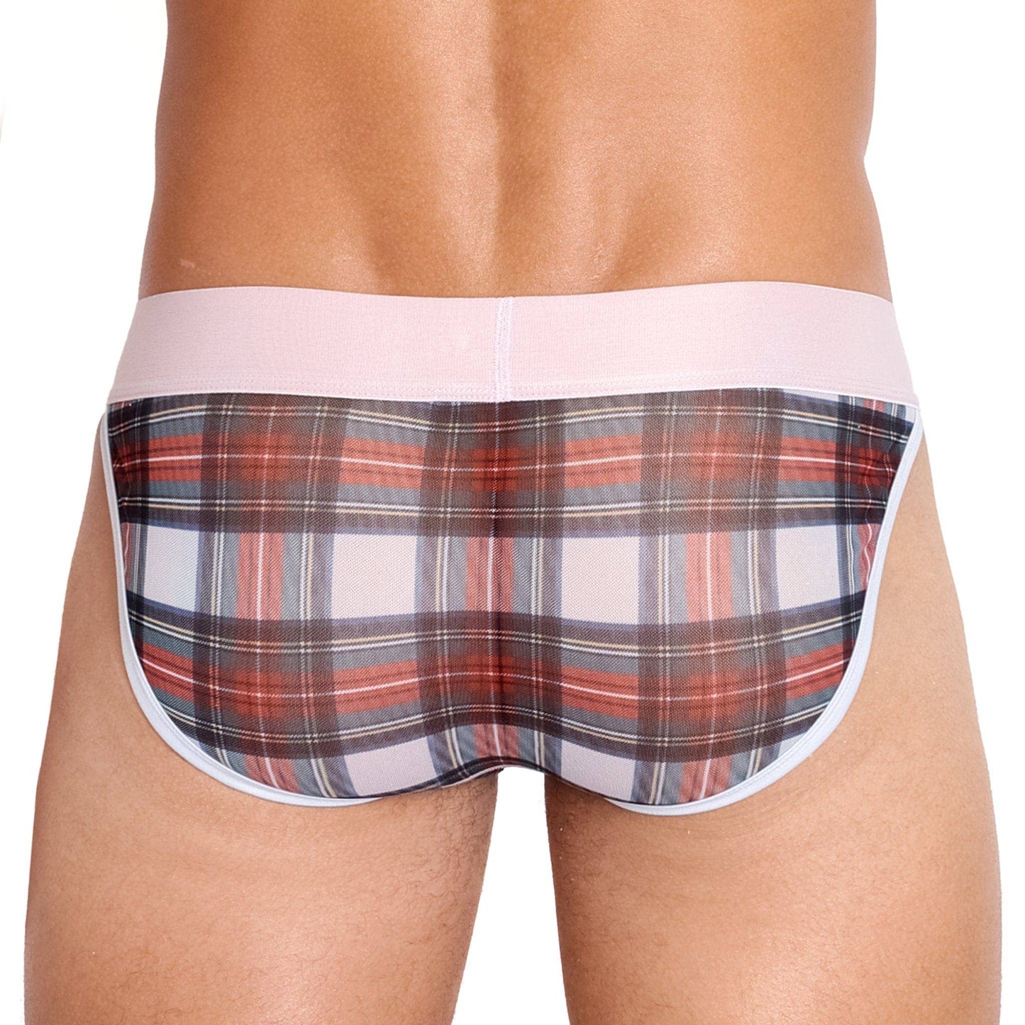 Tartan Sheer Mesh White Sport Brief: SMALL