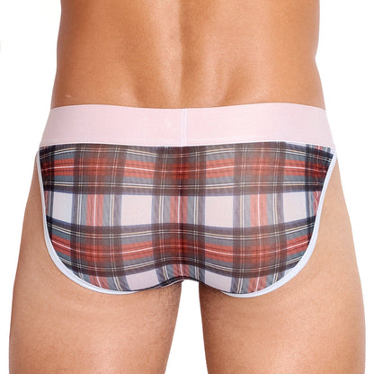 Tartan Sheer Mesh White Sport Brief: LARGE