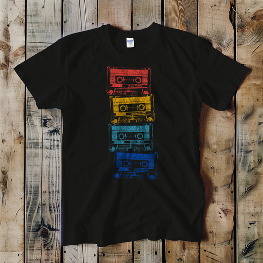 Mulicolor Cassette Tape Stack Unisex Tee: 2X
