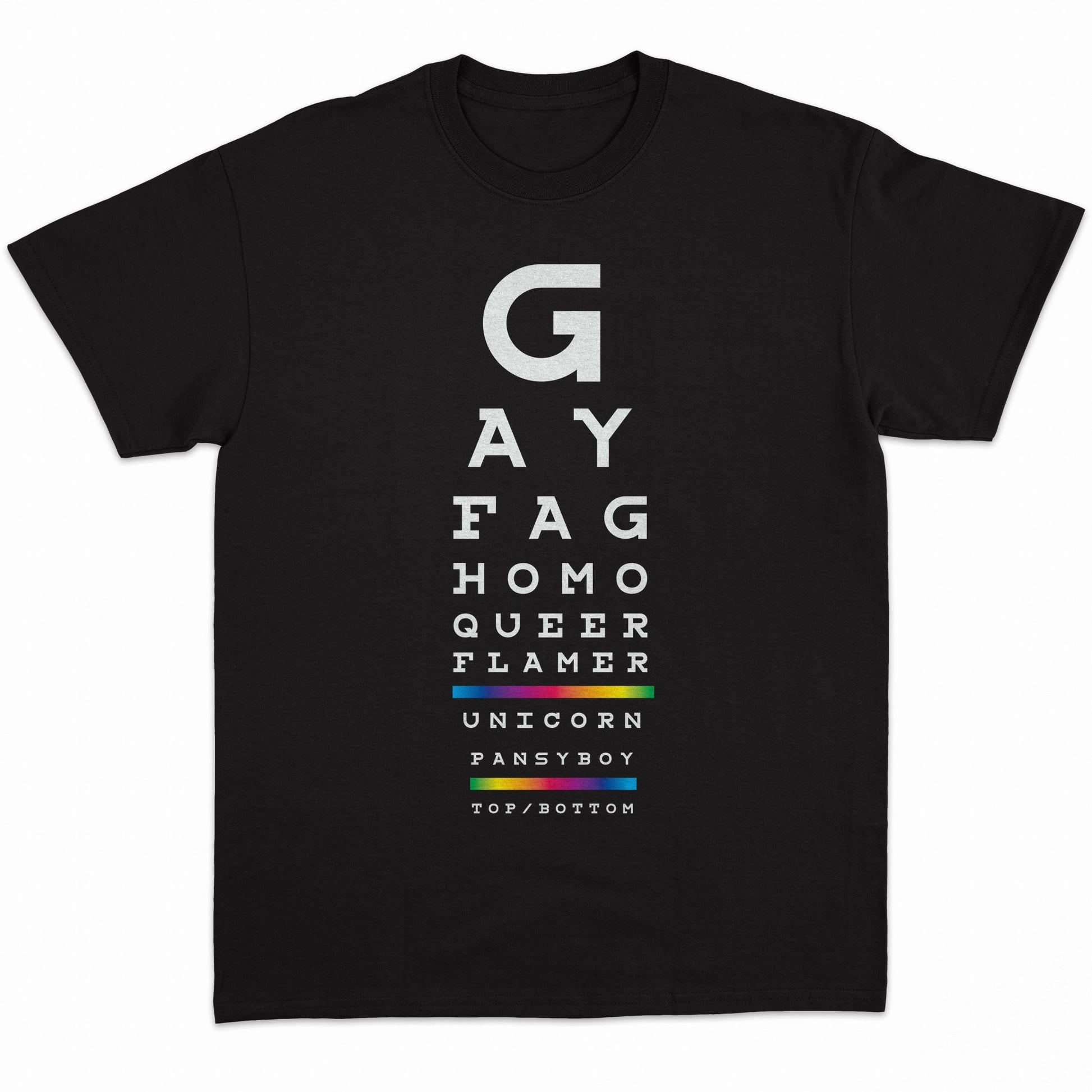 Gay Eye Chart T-Shirt (Queer LGBTQ) -: Black / - Vegas Pride Positions