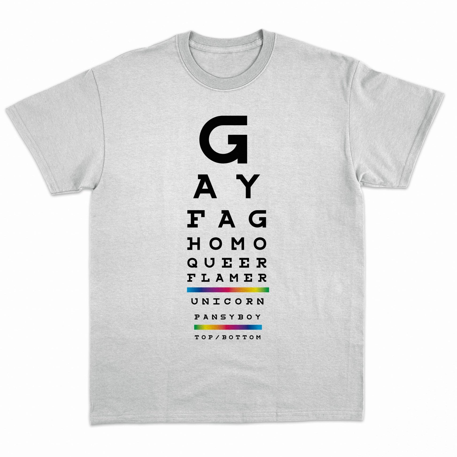 Gay Eye Chart T-Shirt (Queer LGBTQ) -: Heather White / - Vegas Pride Positions