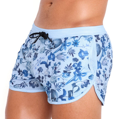 Hand Painted Dutch Floral Mesh Short Sky: - Vegas Pride Positions