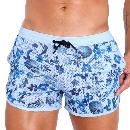 Hand Painted Dutch Floral Mesh Short Sky: - Vegas Pride Positions
