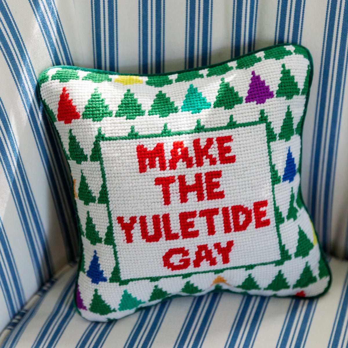 Make the Yuletide Gay Needlepoint Pillow - Vegas Pride Positions