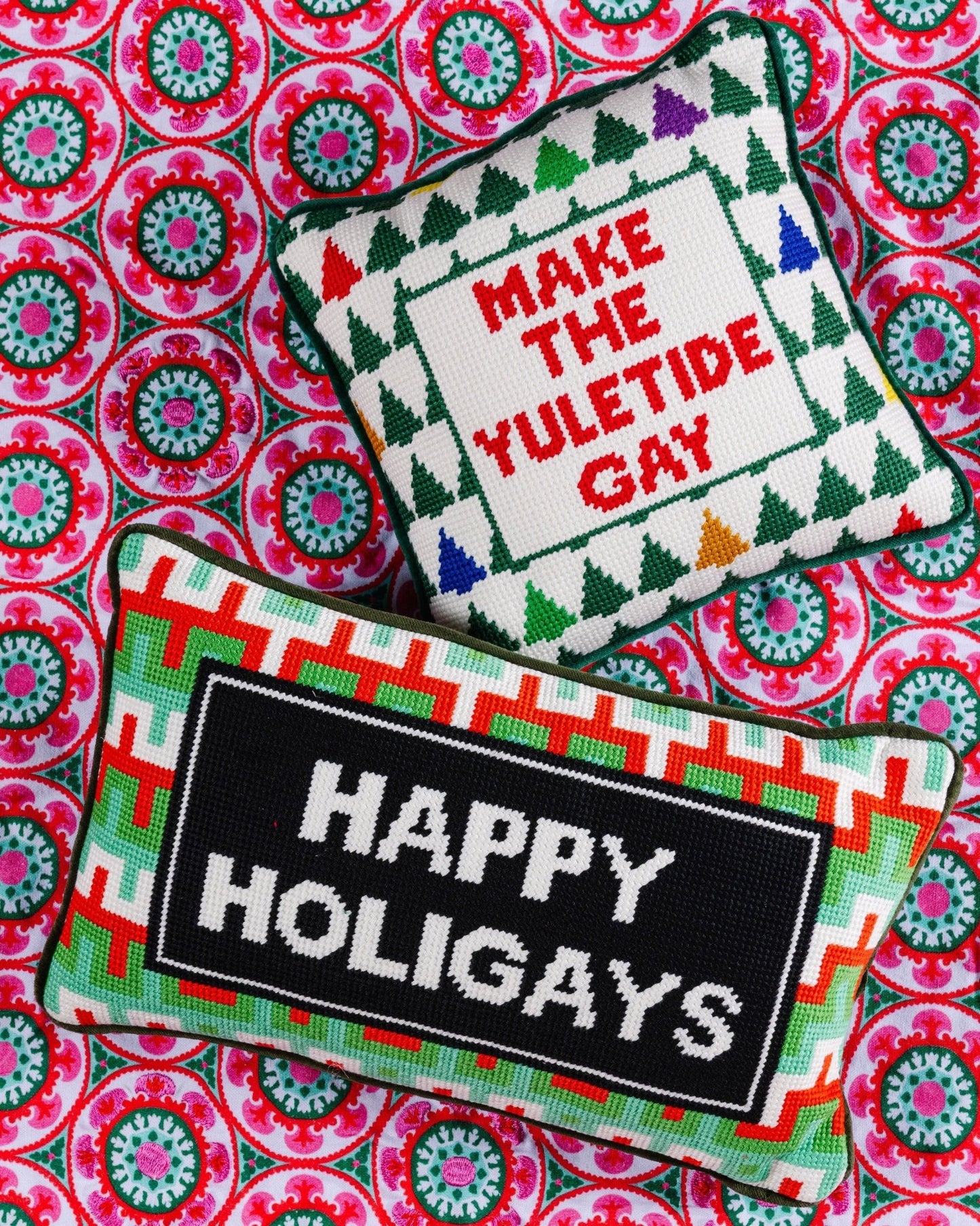Make the Yuletide Gay Needlepoint Pillow - Vegas Pride Positions