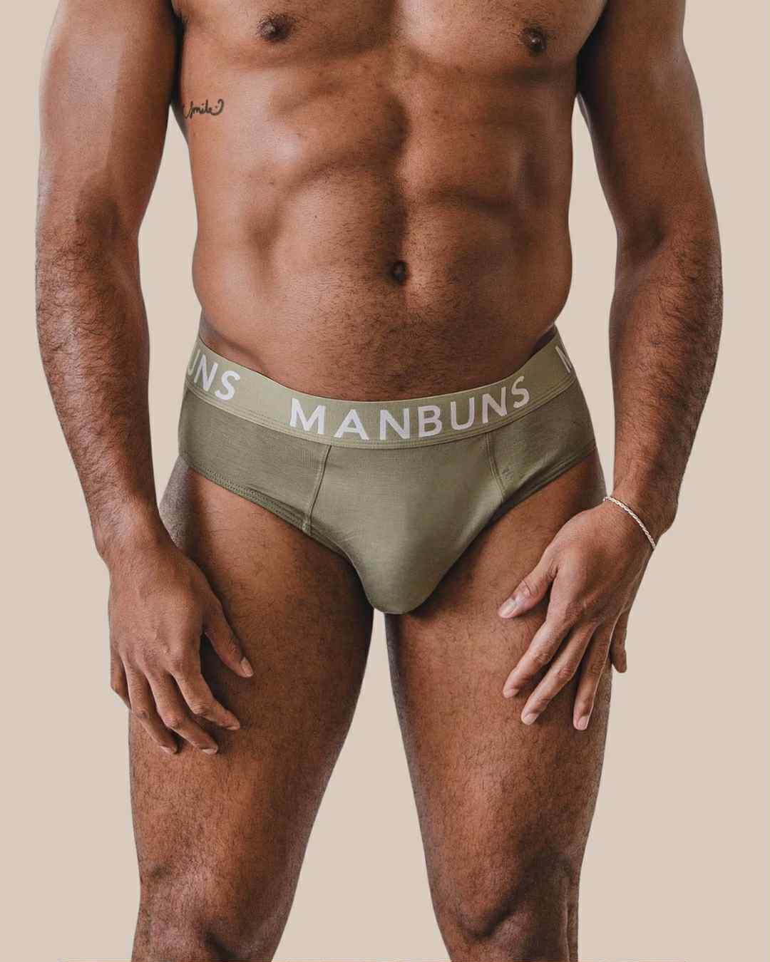 Men's Olive Green Brief Underwear: - Vegas Pride Positions