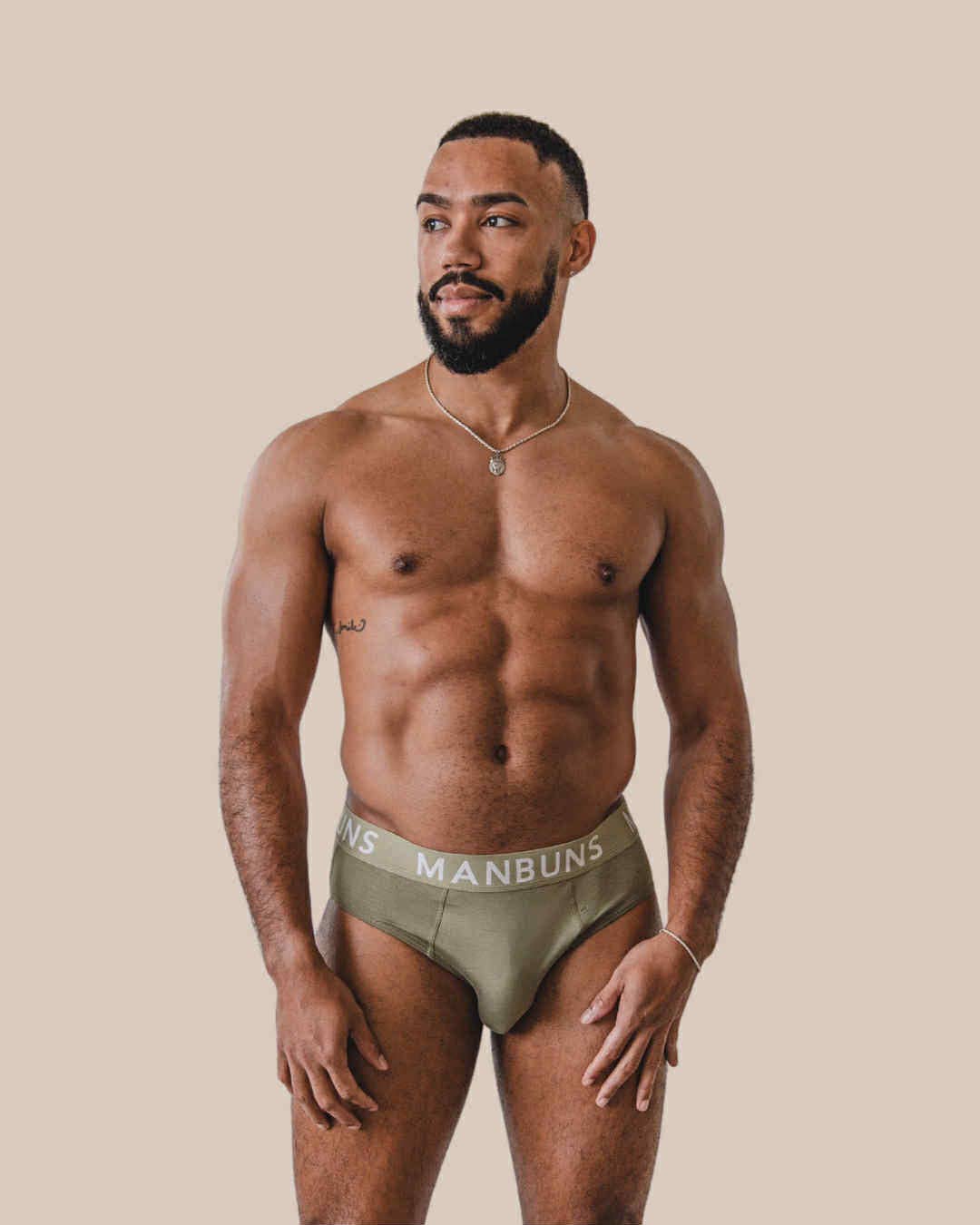 Men's Olive Green Brief Underwear: - Vegas Pride Positions