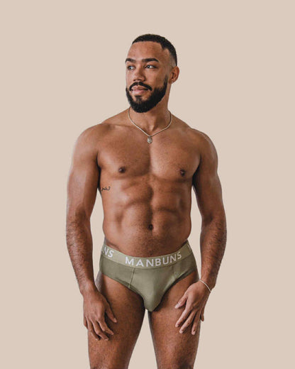 Men's Olive Green Brief Underwear: - Vegas Pride Positions