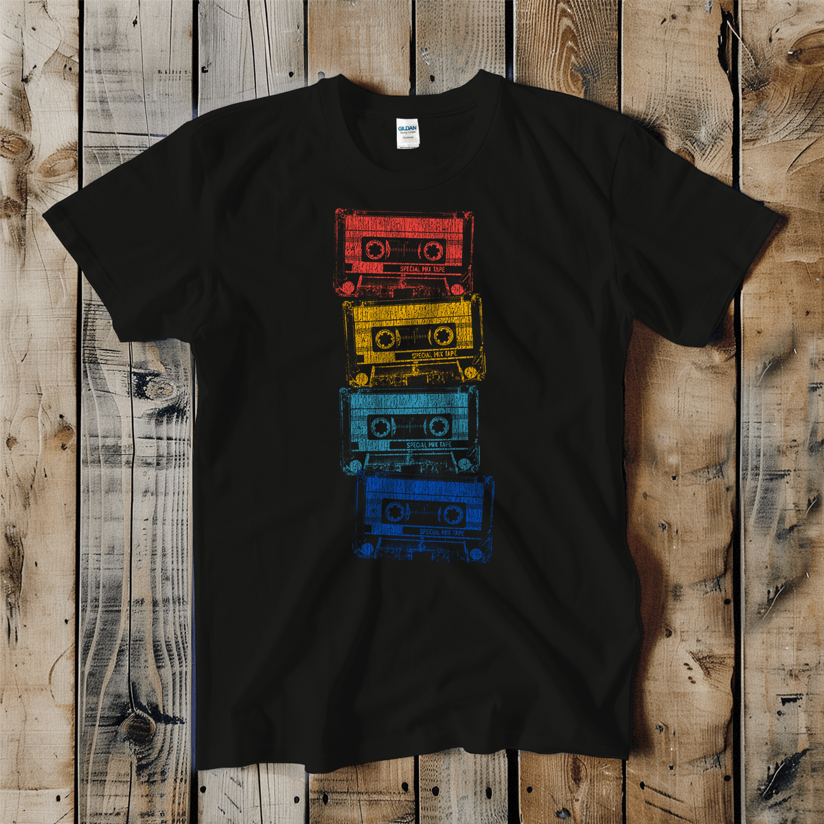 Mulicolor Cassette Tape Stack Unisex Tee: - Vegas Pride Positions
