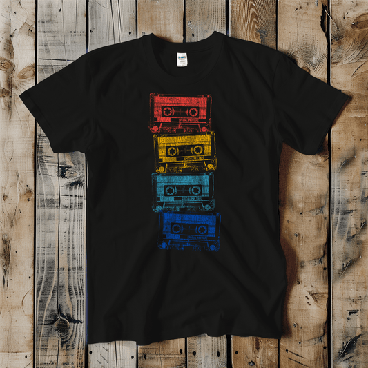Mulicolor Cassette Tape Stack Unisex Tee: - Vegas Pride Positions