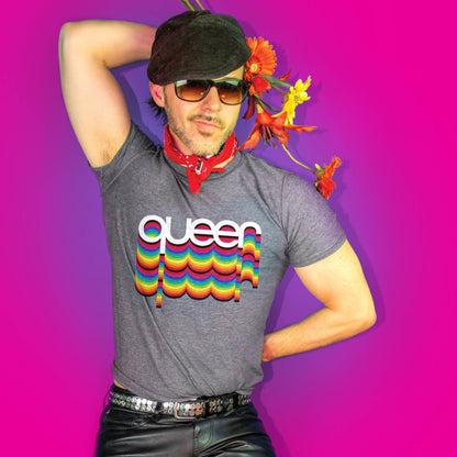 QUEER Rainbow T-shirt (Gay Queer LGBTQ) - Gray (Copy): - Vegas Pride Positions