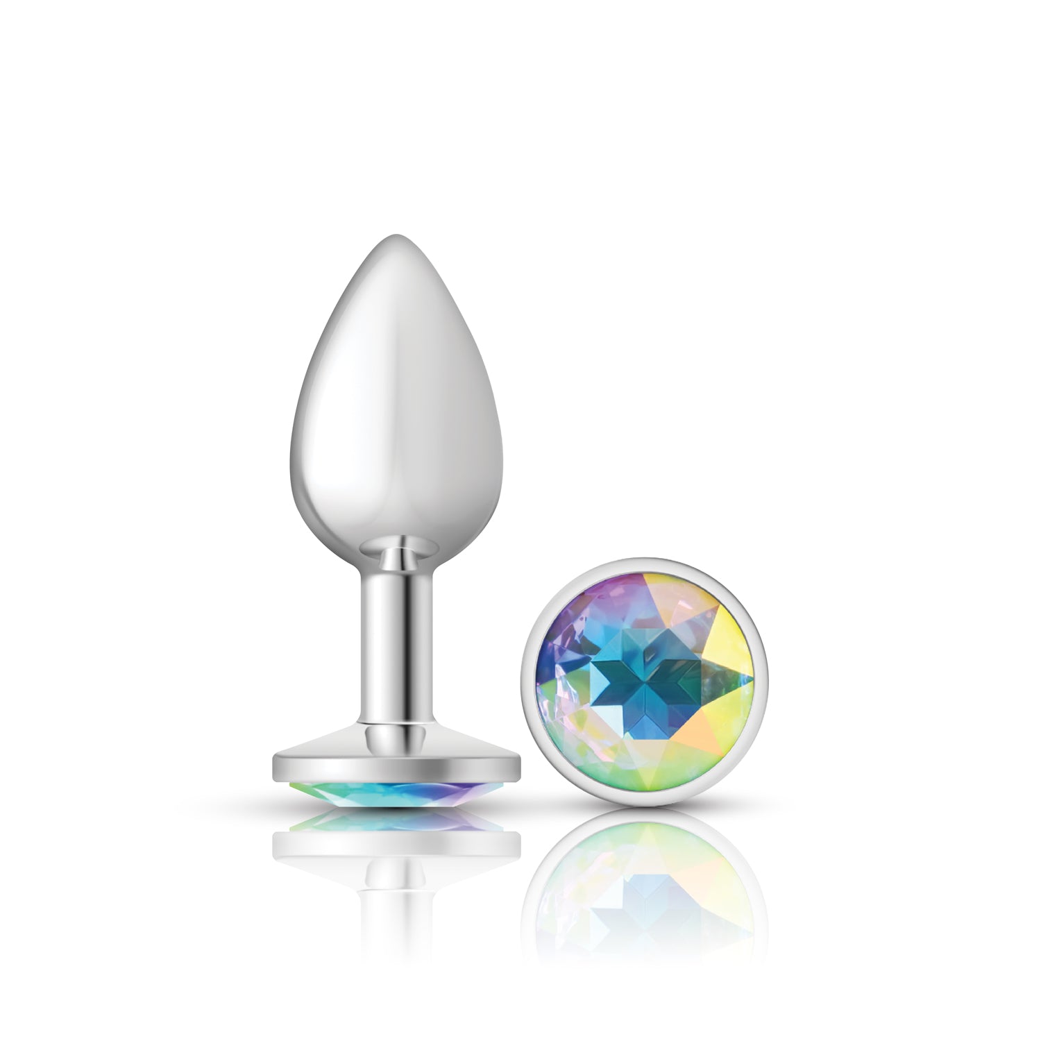 "Clear Iridescent Round Gem Silver Metal Plug - Sm VB-CC9114"