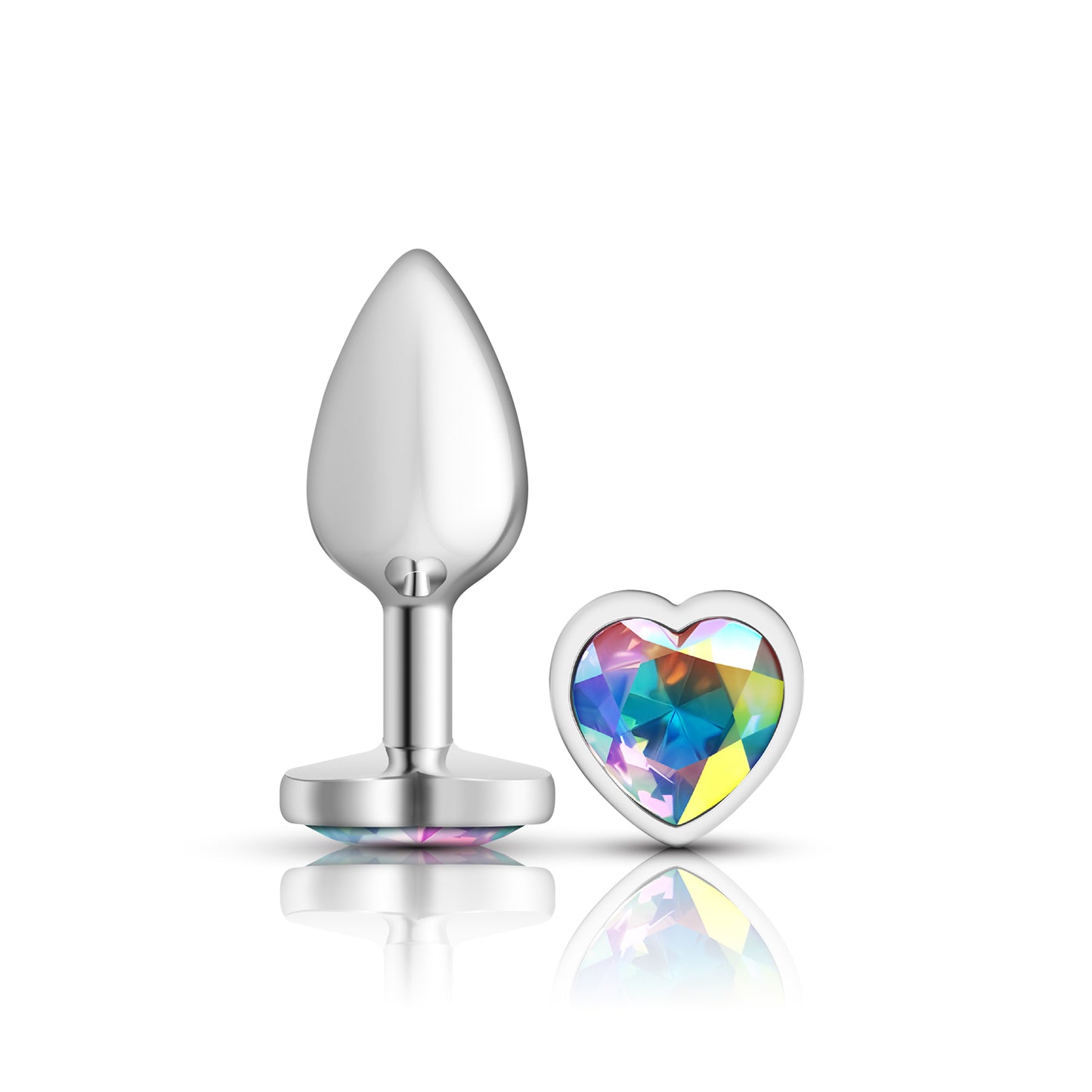 "Clear Iridescent Heart Gem Silver Metal Plug - Sm VB-CC9126"