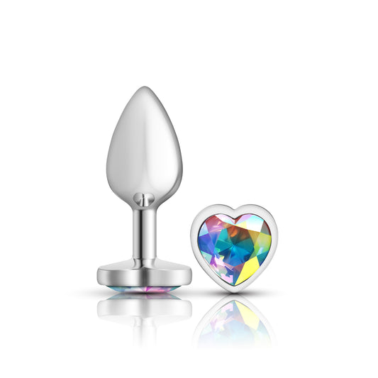 "Clear Iridescent Heart Gem Silver Metal Plug - Sm VB-CC9126"