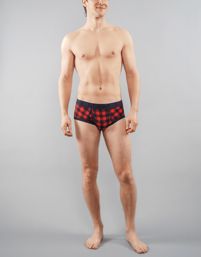 Wayne Brief | Red Buffalo Check Men's Cotton Underwear: - Vegas Pride Positions