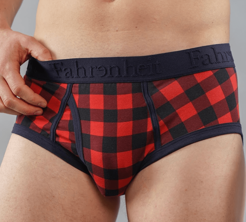 Wayne Brief | Red Buffalo Check Men's Cotton Underwear: - Vegas Pride Positions