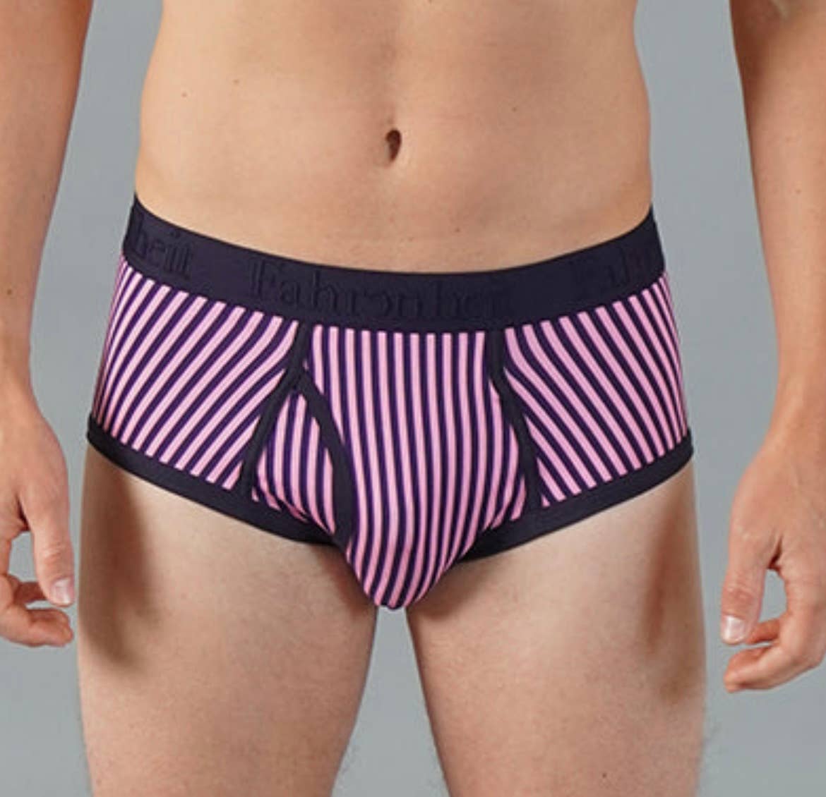 Wayne Brief Vertical Stripe Pink/Navy Men's Cotton Underwear: - Vegas Pride Positions