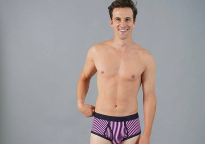 Wayne Brief Vertical Stripe Pink/Navy Men's Cotton Underwear: - Vegas Pride Positions